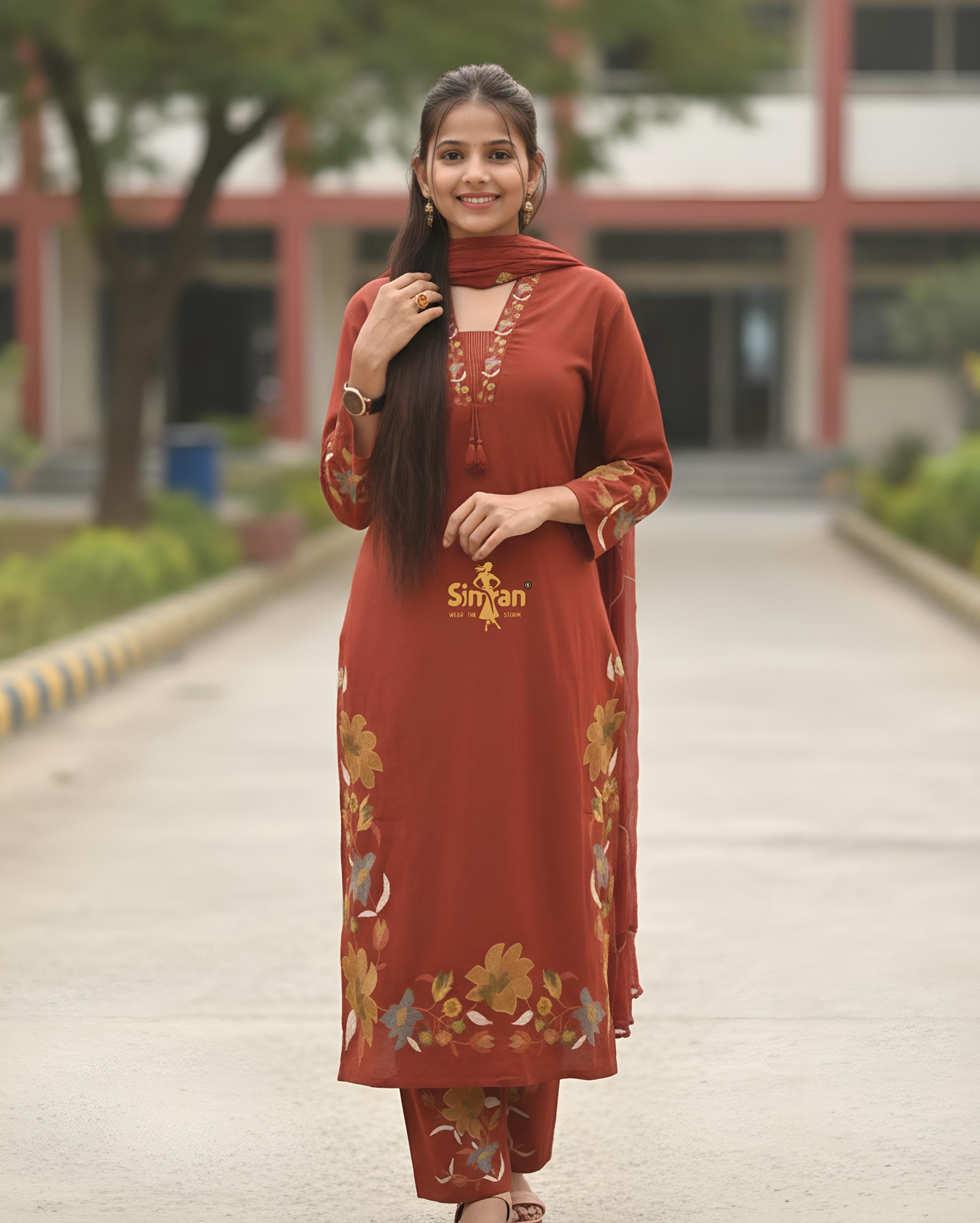 Linen Cotton Kurti Pant Dupatta Set 014727