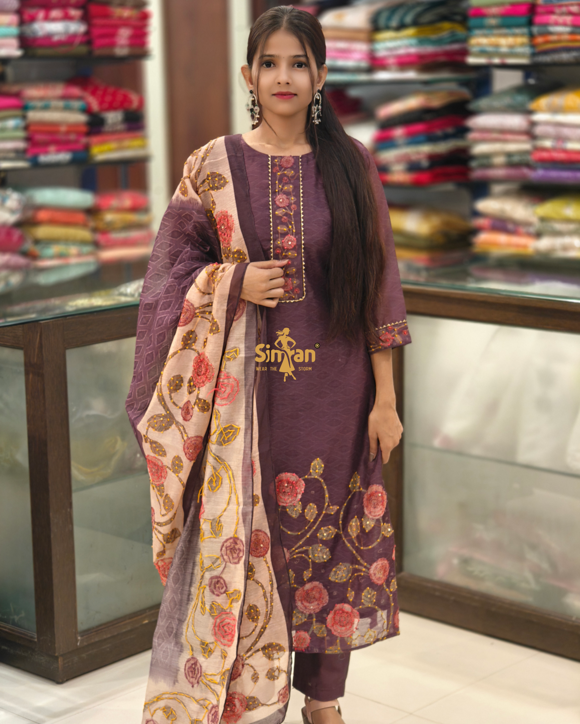 Silk Kurti Pant Dupatta Set 014379