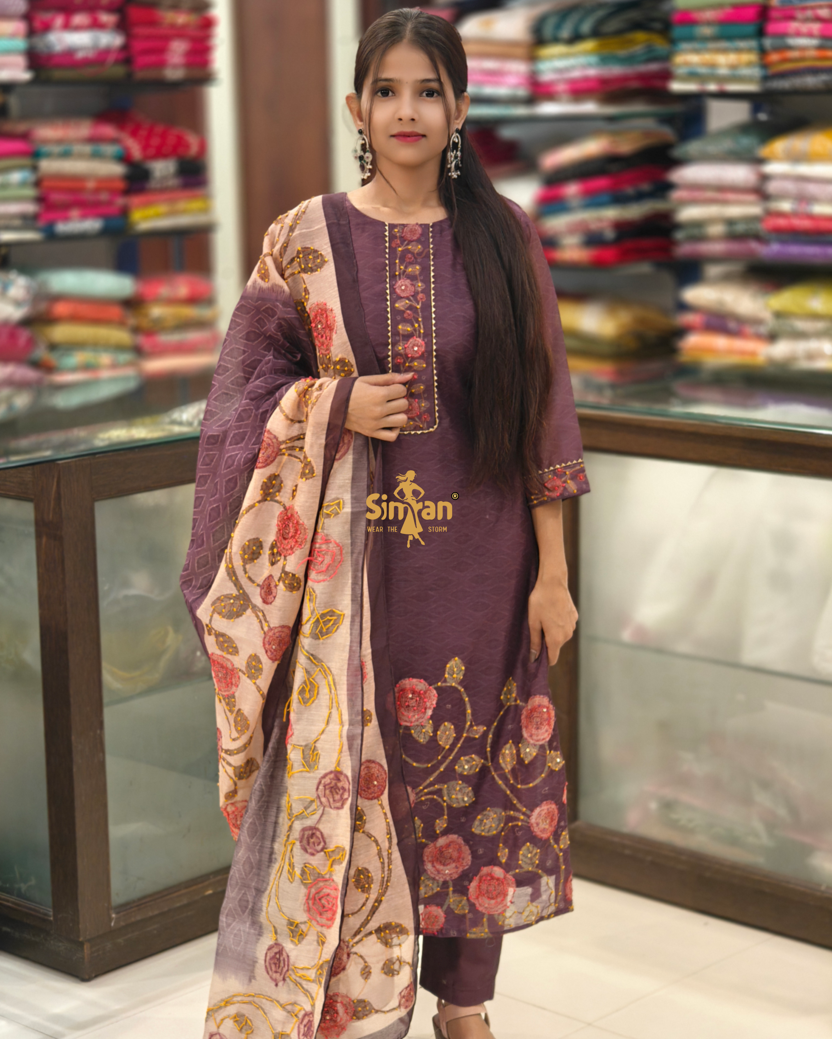 Silk Kurti Pant Dupatta Set 014379