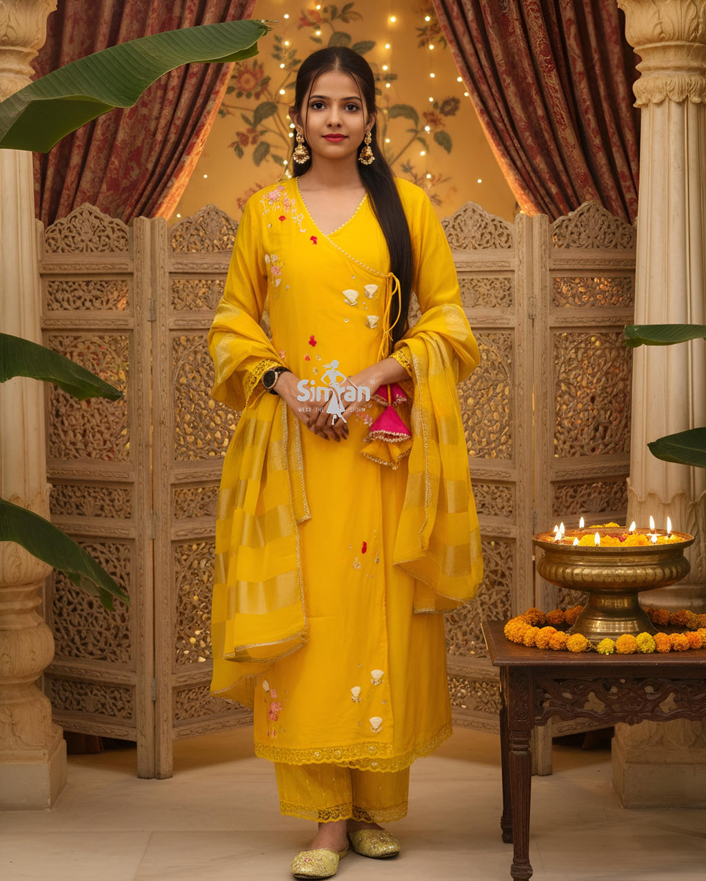 Mulmul Cotton Party Wear Flared Kurti Pant Dupatta Set 014655