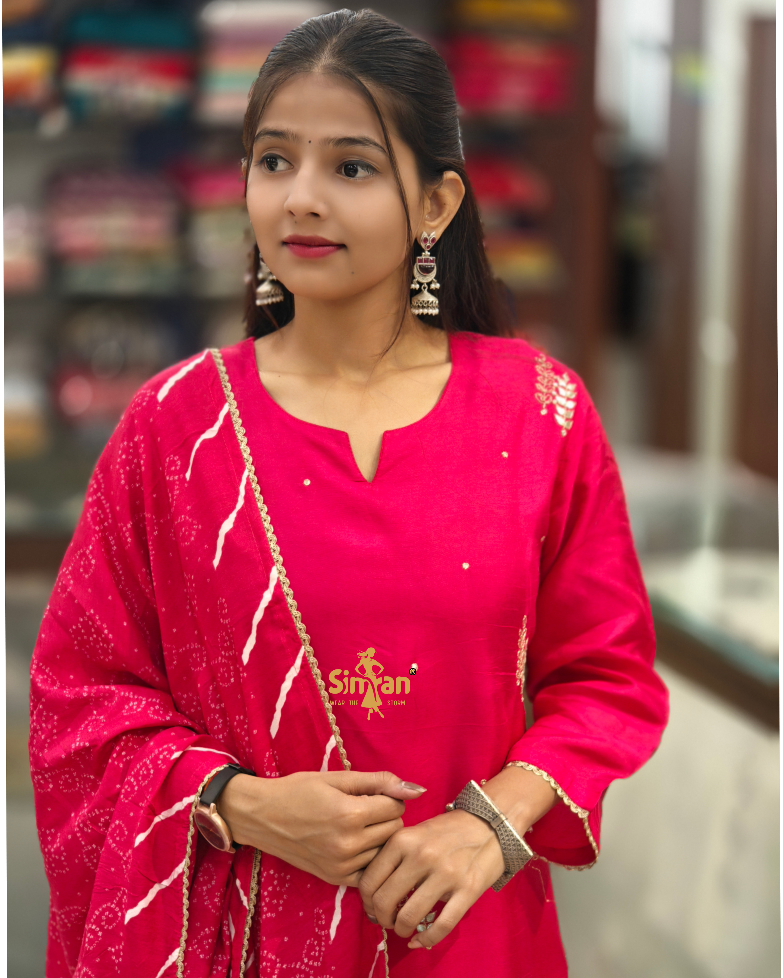 Silk Straight Kurti Pant & Dupatta Set 014389