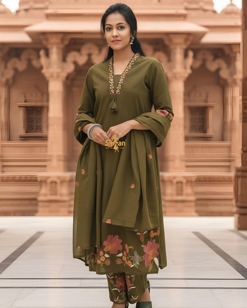 Linen Cotton Kurti Pant Dupatta Set 014728