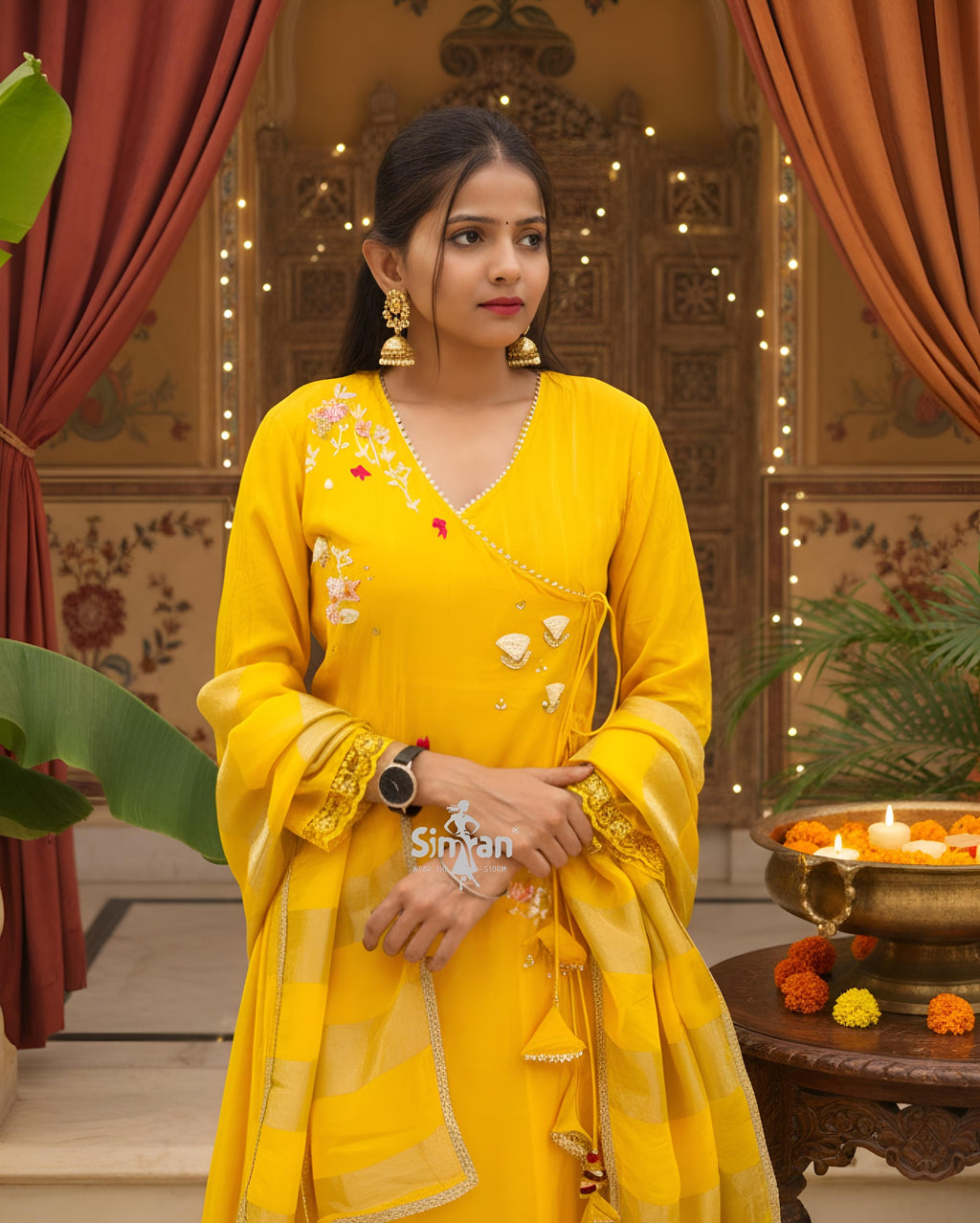 Mulmul Cotton Party Wear Flared Kurti Pant Dupatta Set 014655