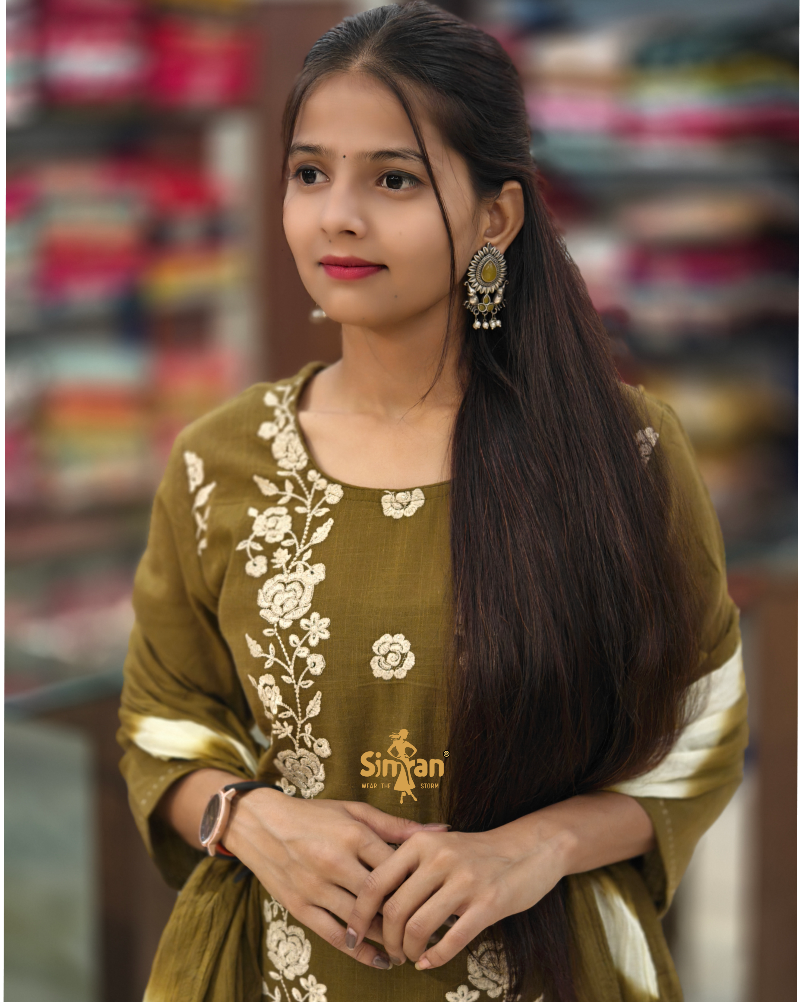 Linen Cotton Kurti Pant Dupatta Set 014388