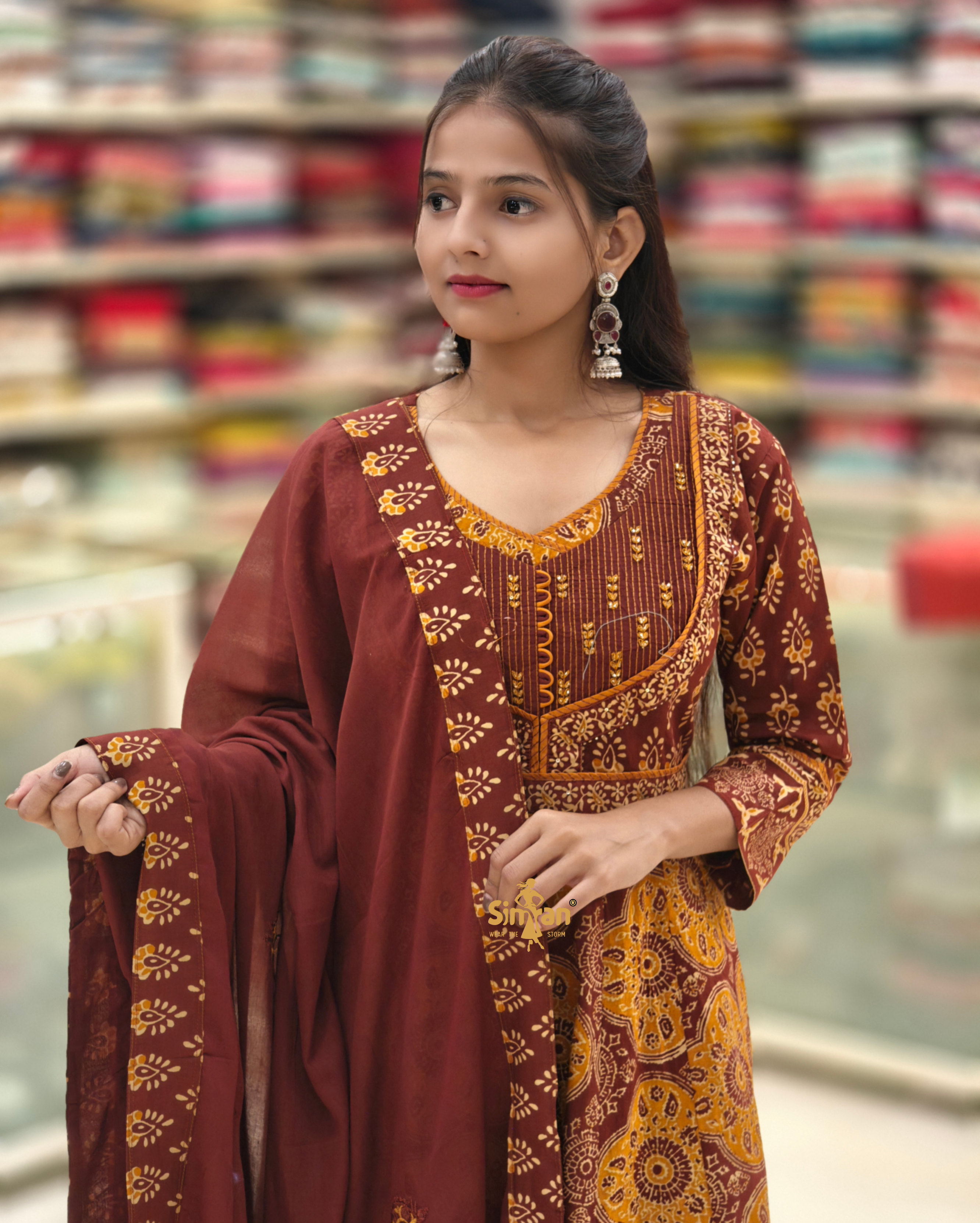 Pure Cotton Flared Kurti Pant Dupatta Set 014408